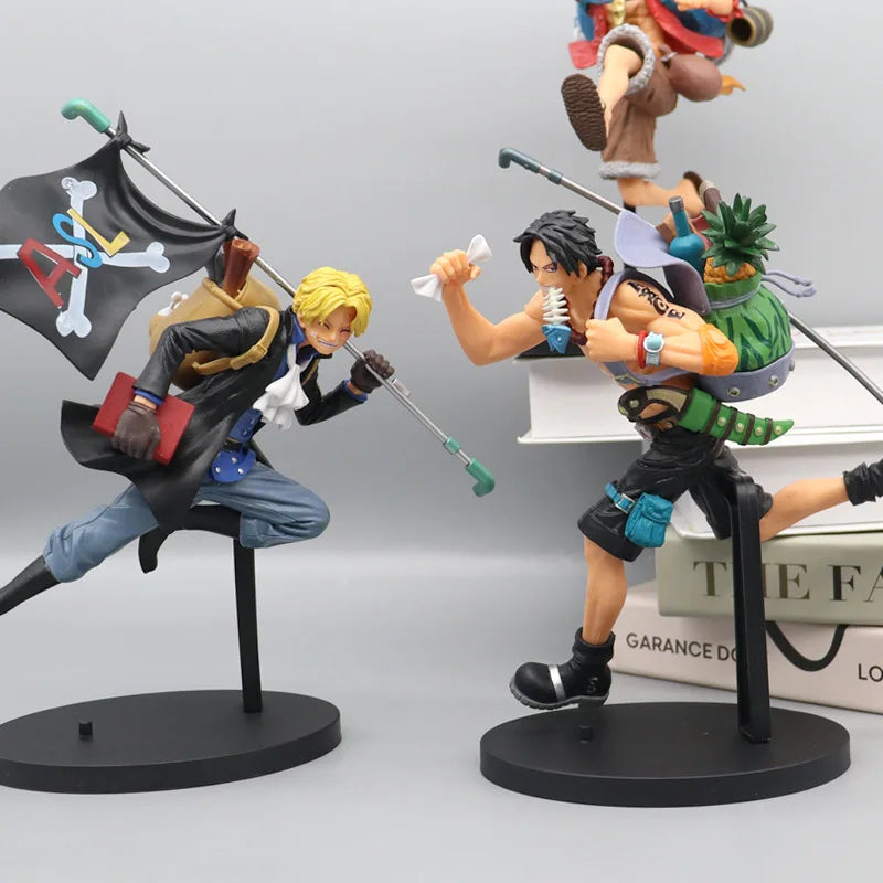 18cm One Piece Luffy, Ace & Sanji Running Brothers Action Figures